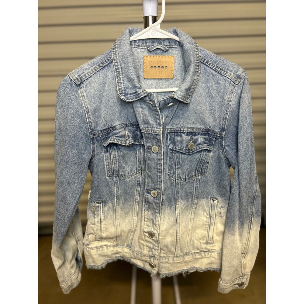 Blank NYC Denim Jacket Women S Blue Ombre Distressed Trucker Frayed Hem